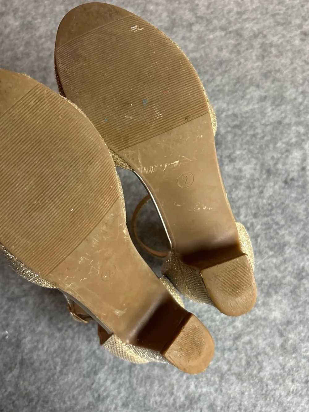 Gold Glitter Ankle-Strap Block Heel Pumps